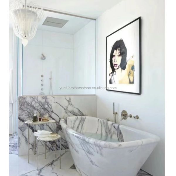 Polished Fragrant Snow Plum Stone Marble Bathtub Cut-to-Size for Living Room Hotel