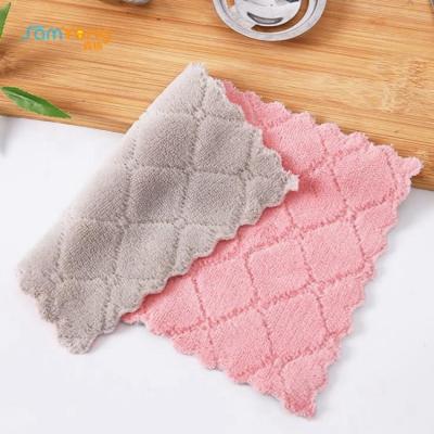 Rose pelucheux adapté aux besoins du client de serviettes de thé de Coral Fleece Kitchen Wipe Cloth