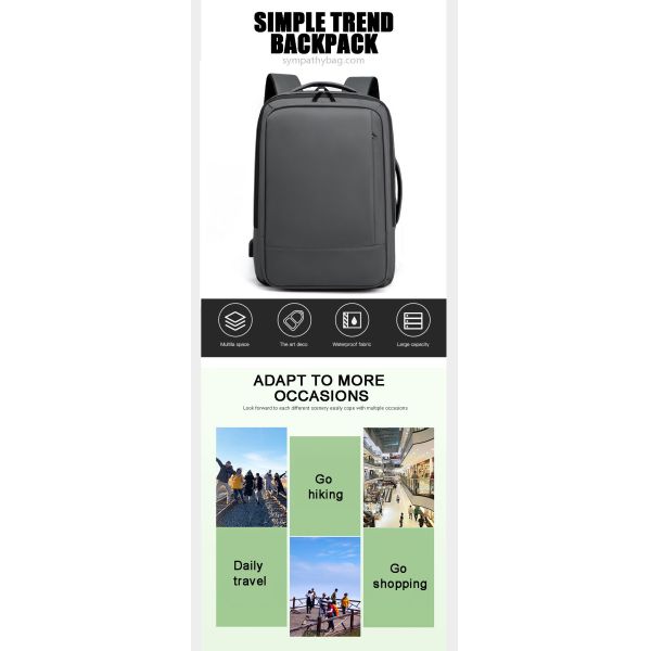 Mens Travel Laptop Backpack With USB Charging Port , High School College Rucksack