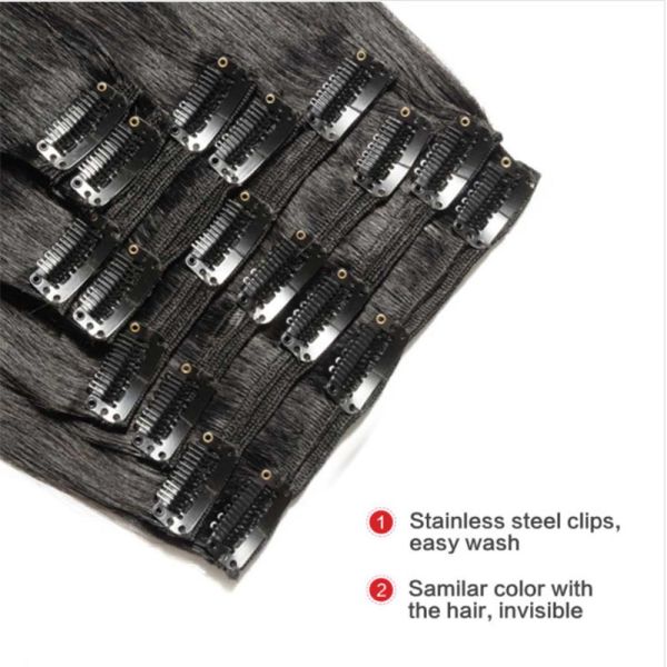 Full Cuticle Straight Hair Clip Ins Raw Indian Real Hair Extensions for Black Women