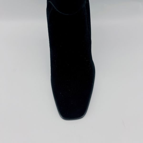 Black Leather Square Toe Ankle Boots / Women'S High Ankle Boots