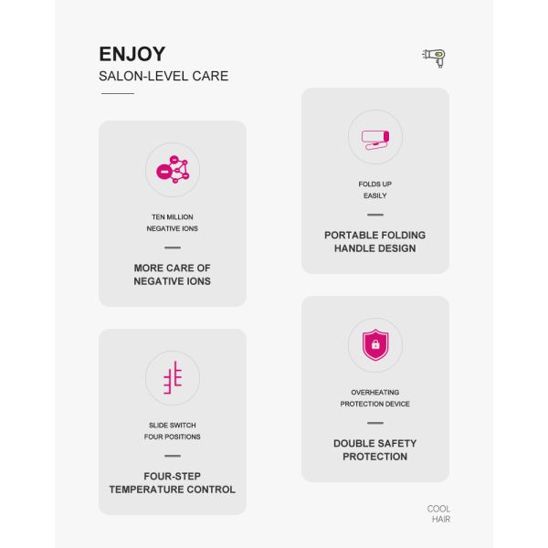 Household Small Folding Travel Hair Dryer 1000W Negative ion Plastic Material