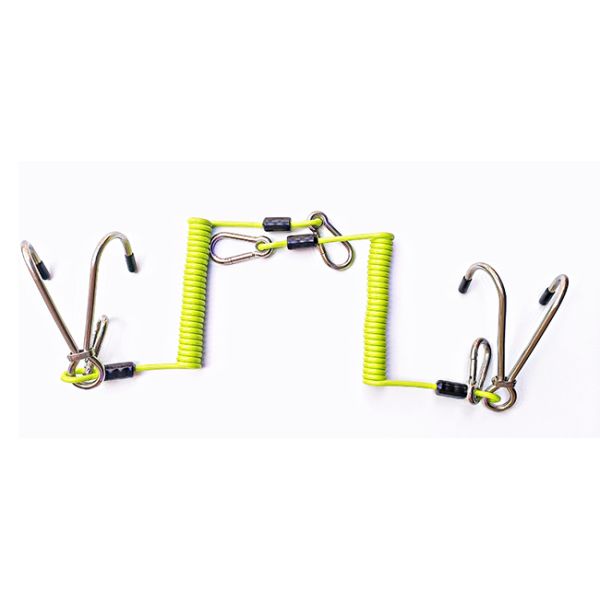 Deap Sea Diving High Tensile Wire Coil Lanyard Stainless Steel Double Head Flow Hooks