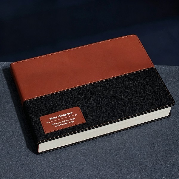 Two-Tone PU Leather Hardcover Notebook Journal With Back Pocket