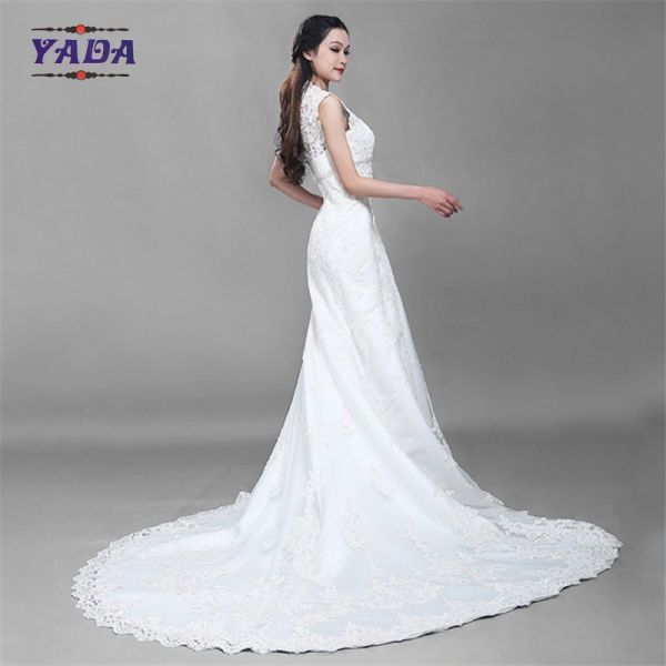 Fashion v neck tulle handmade embroidery bride white beaded mermaid wedding dresses
