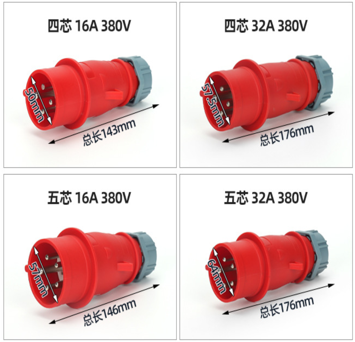 Industrial Plugs (16A/32A) & Flush-Mount Waterproof Industrial Sockets — 3-Phase 4-Wire / Aviation-Style (3-Pin, 4-Pin, 5-Pin)