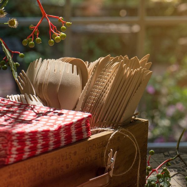 Eco-Friendly Disposable Wooden Bamboo Cutlery Set With Knives Forks Spoons Utensil Sets