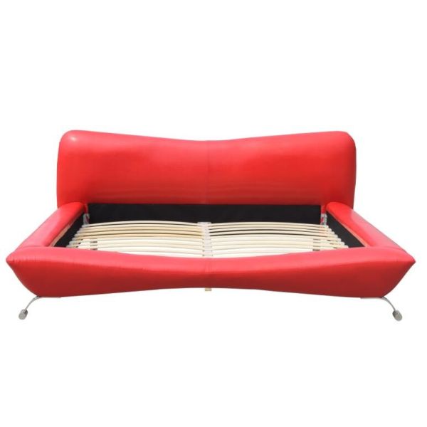 Red Faux Leather Bed Frame Luxury Plywood King Size 84cm