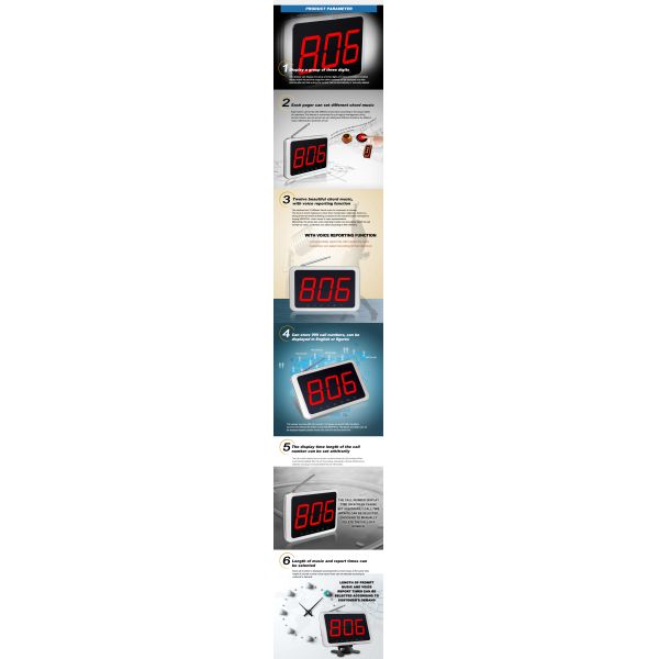 Wireless pared fija o escritorio 433.92Mhz un grupo de 3 dígitos de llamada de número de pantalla de monitor con marco de aluminio plateado