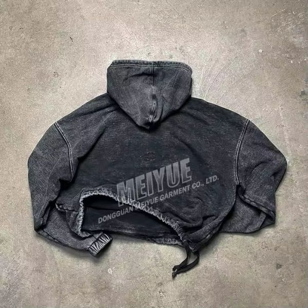 Custom Drop Shoulder Elastic Cuffs Designer Hoodie Men Denim Street Wear Hoodie Cropped Acid Washed Vintage Boxy Hoodie Men