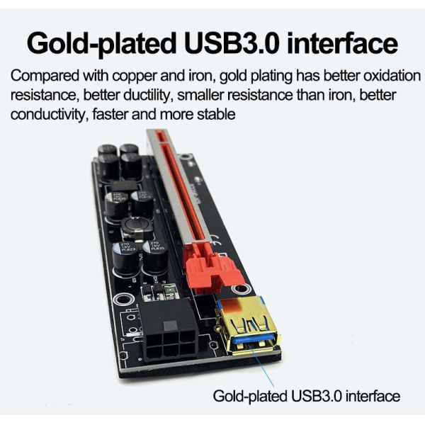 Золото покрыло PCI срочное 1X карты 009s рослости Ver009S PCIE к 16X кабелю USB 3,0 силы 60CM наполнителя 6Pin для видеокарты