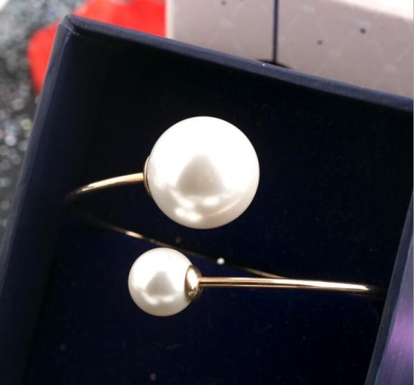 Fashion Stainless Steel Bangle Bracele, Big Pearl Braceelet for women