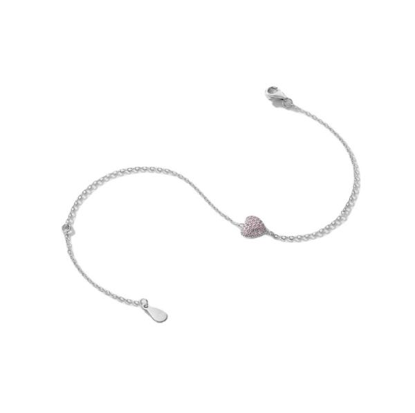Bracelet de cœur en argent sterling 925 avec zircon pour femmes