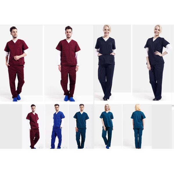 Dense Stitching Scrubs Medical Uniforms Double Needle Sewing For Men And Women