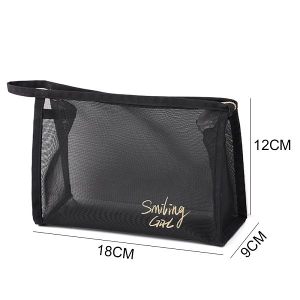 Zipper Closure Black Mesh Makeup Tools Organizer Beauty Cosmetic Bag for Beauty Lovers