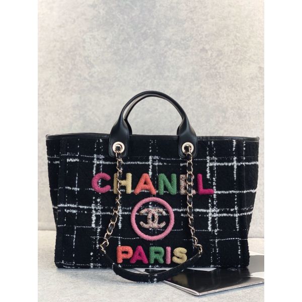 Таможня 2022 Chanel Sotheby клеймила Tote радуги FW сумки пляжа одежды из твида сумок