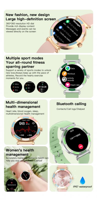 Women Smart Watch Sport Fitness BT Call Digital Smartwatch mujer Heart Rate Monitor