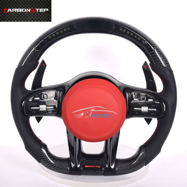 W213 Matte Carbon Fiber Mercedes Benz Steering Wheel 380mm Black Amg Leather Led