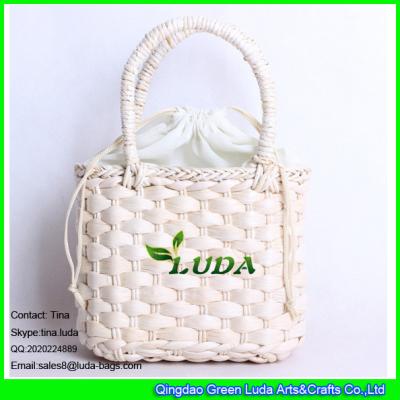 LDYP-026 drawstring closure straw handbag natural kdis handbag  handmade straw basket bag