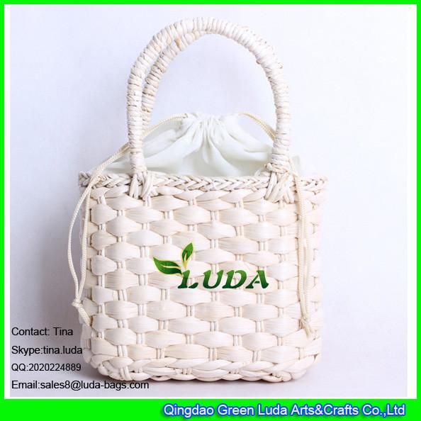 LDYP-026 drawstring closure straw handbag natural kdis handbag  handmade straw basket bag