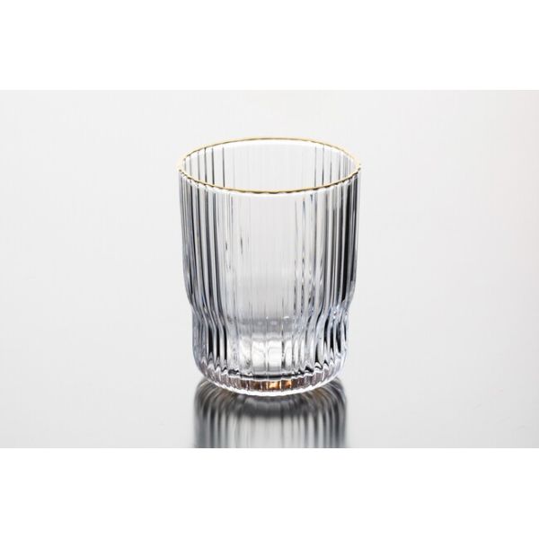 Silver Gold Rimmed Clear Hand Blown Drinking Glasses 340ml Vertical Striped 12Oz