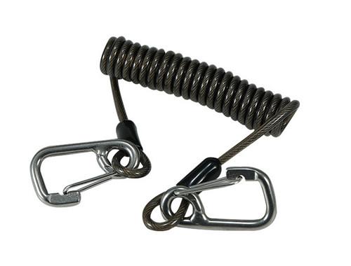 Heavy duty blue strong carabiner holder stainless steel wire coiled lanyard for tools safe