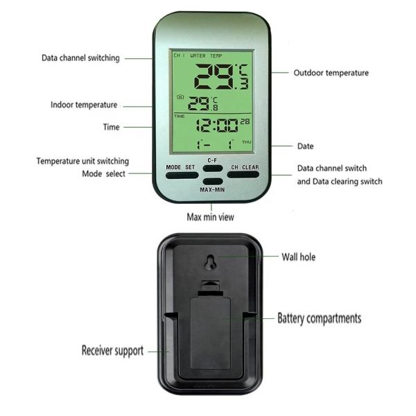 6.6*12*2.2CM Termômetro digital de superfície flutuante sem fio solar para piscinas