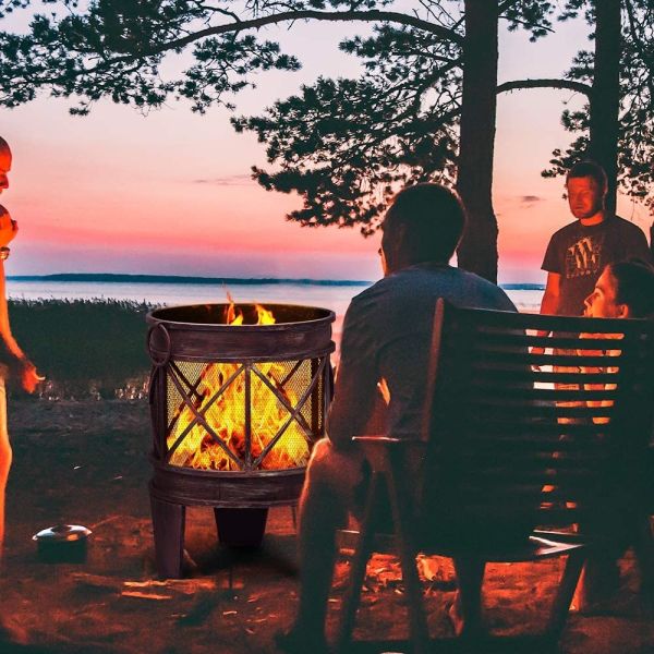 Outdoor Wood Burning Barbecue Cast Iron Fire Pit Outside Patio Backyard Deck Heavy Duty