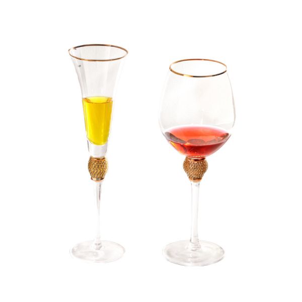 Custom 220ml Gold Rim Diamond Studded Champagne Glasses Flutes For Wedding Party