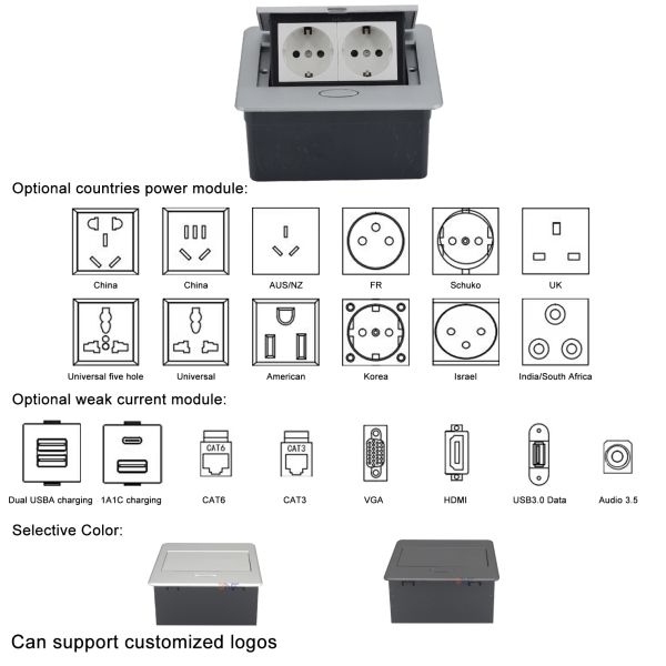 Multifunctional Zinc Alloy Desktop Office Pop Up Desk Power Outlets
