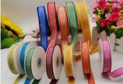 Custom Polyester Grosgrain Ribbon With White Stitch For Gifts / Birthday Parties