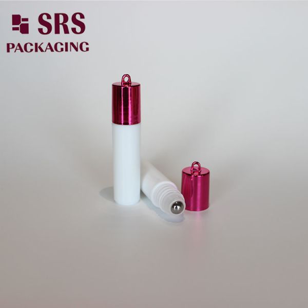 SRS empty cosmetic 5ml white plastic roll on bottle with hook cap