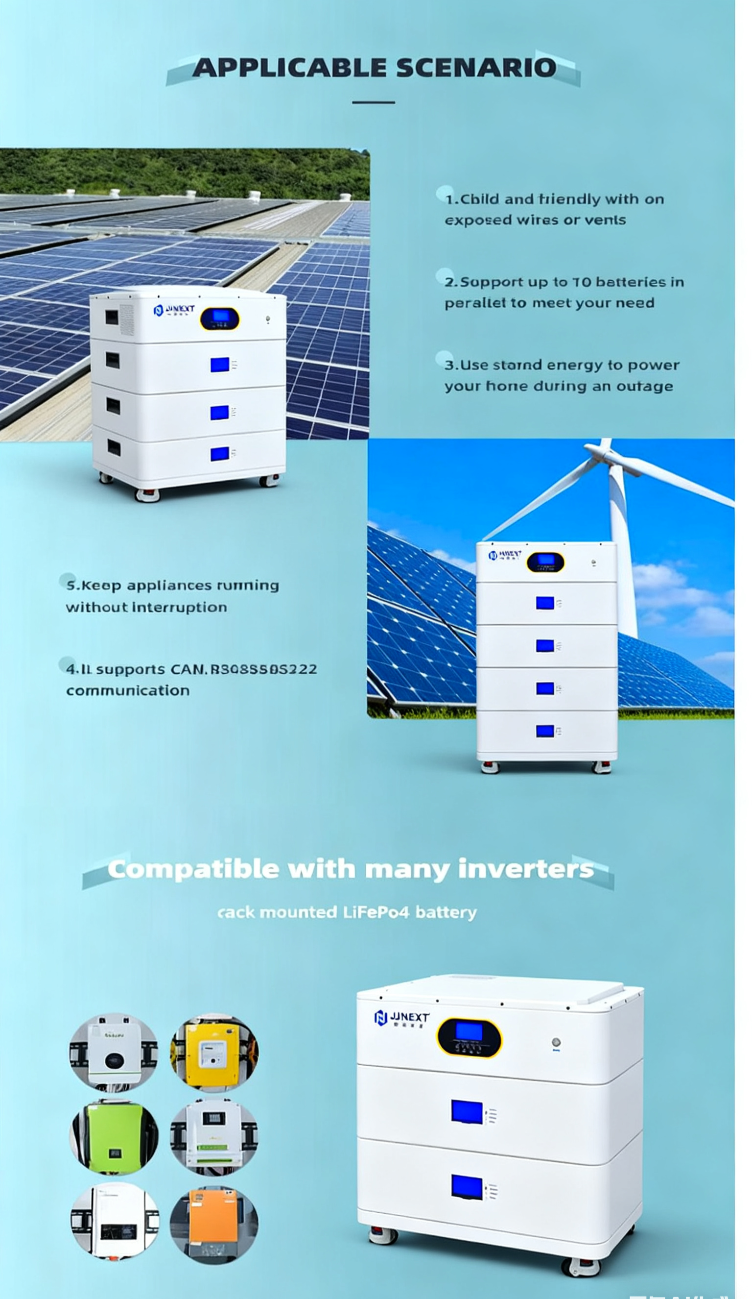Rack-Mounted Lifepo4 Energy Battery 5/10/15/20kWh 100/200/300/400Ah Commercial Energy Storage Battery for -20°C to 55°C