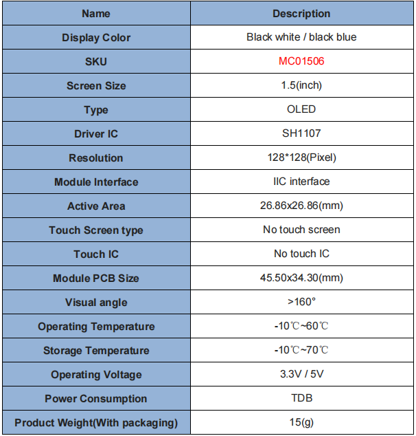 1.5 Inch OLED Display Module I2C SH1106 OLED Display 128x128 For Arduino Raspberry Pi STM32