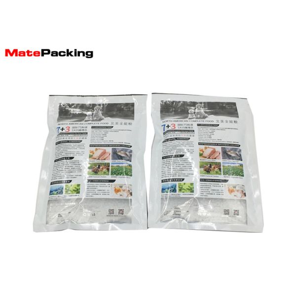 Laminated Plastic Pet Food Packaging Bags Custom Printed Three Side Seal With Zipper Top