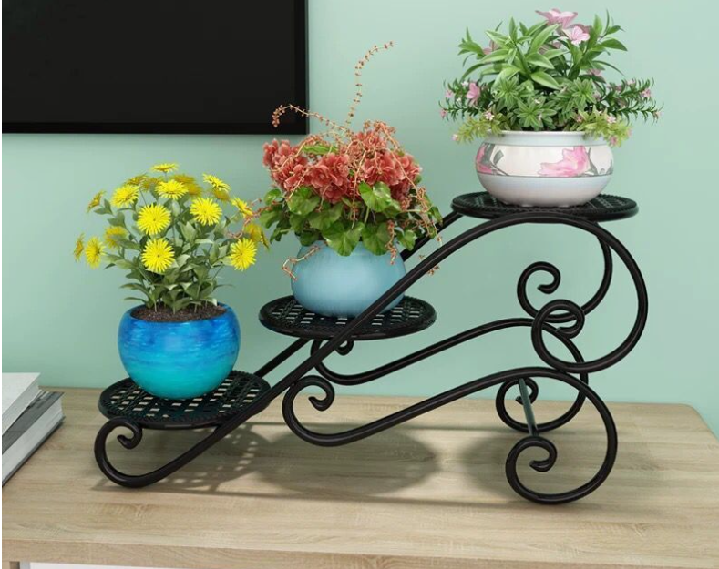 White 2 Tier Flower Cart Plant Stand , 45cm Width Plant Cart Indoor