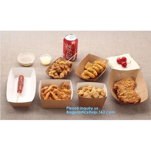 Disposable brown kraft paper boat paper food tray,Latest design food grade cardboard food fold paper boat trays bagease