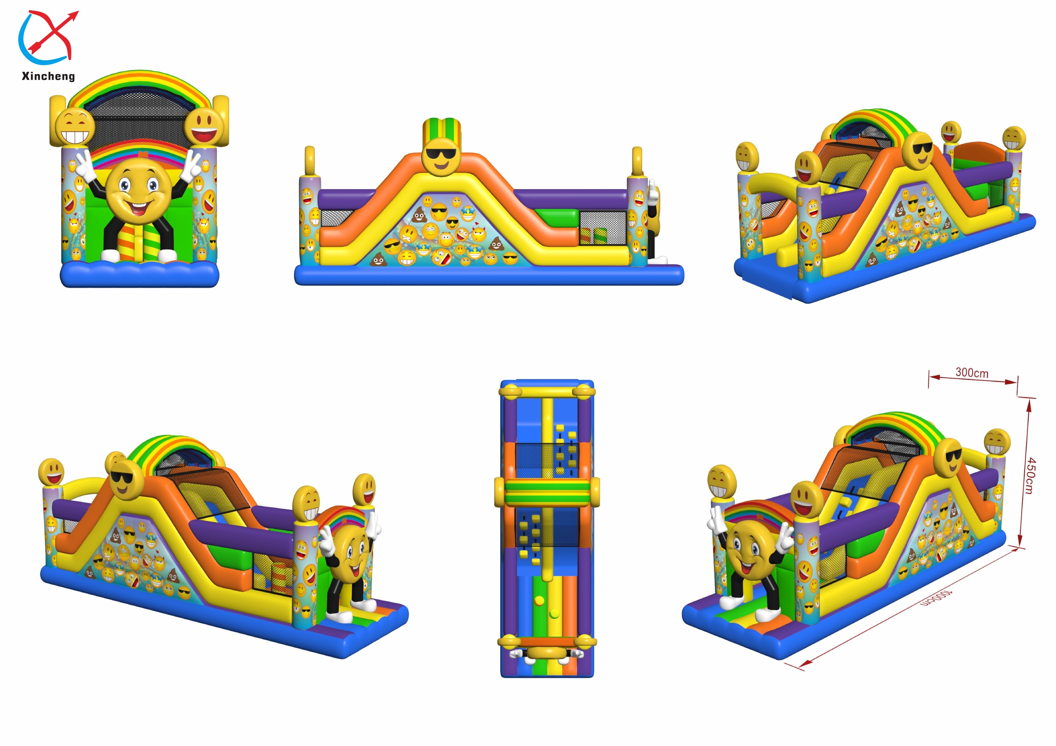 PVC Inflatable Playground Emoji Rainbow Themed Inflatable Obstacle Course Kids