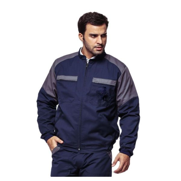 Grey / Dark Blue Industrial Work Jackets Fastened With A Zipper And Velcro