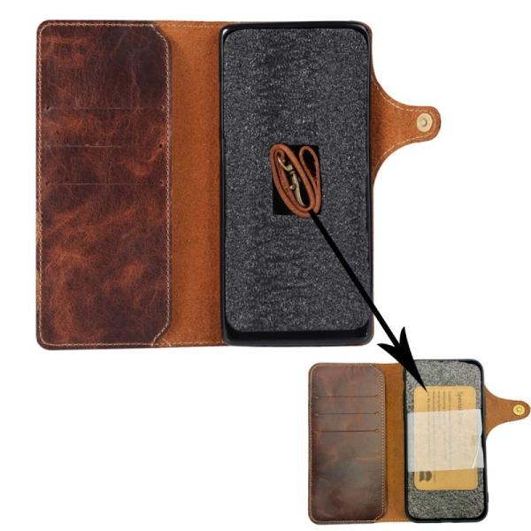 Popular Samsung Apple Huawei S25Ultra Waxed Cowhide Mobile Phone Leather Case S24 Genuine Leather Case S22 Wallet Protection