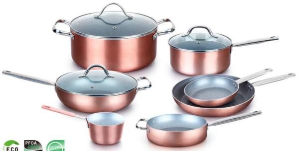 Aluminum marble inside coating shiny popular metalic outside coating sanding external cookware set