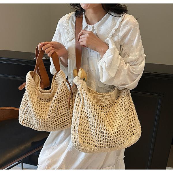 Straw Beach Tote Bag Large Summer Handmade Woven Tote Bag For Women Boho Woven Bags For Summer Vacations Pool Holiday Travel Women Small Straw Bags Summer Beach Tote Bag Handmade Woven Hobo Purse