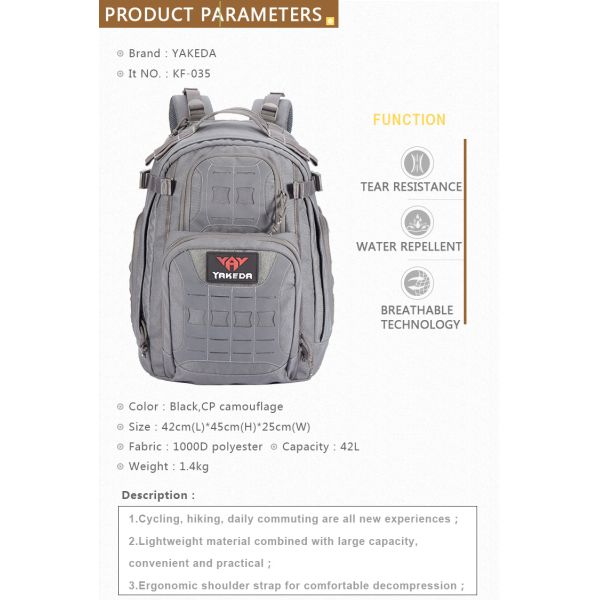 Outdoor Durable Camping Hiking Backpacks Molle Comfortable Waterproof Tactical Backpack