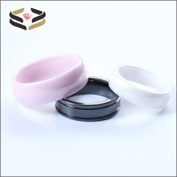 Bandas de boda de cerámica negra geométrica con doble ranura de 6 mm para hombres mujeres