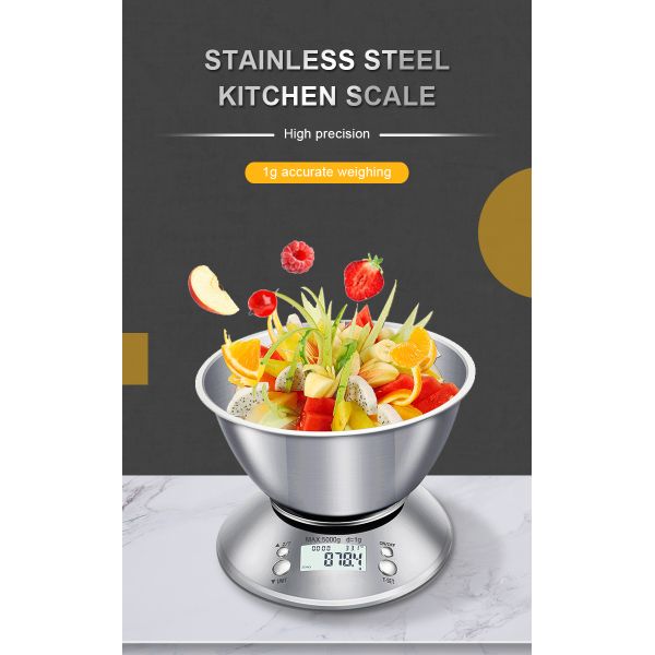 All-Season Digital Food Scale Stainless Steel Kitchen Scale with Bowl and Accurate Weight Measuring Capability