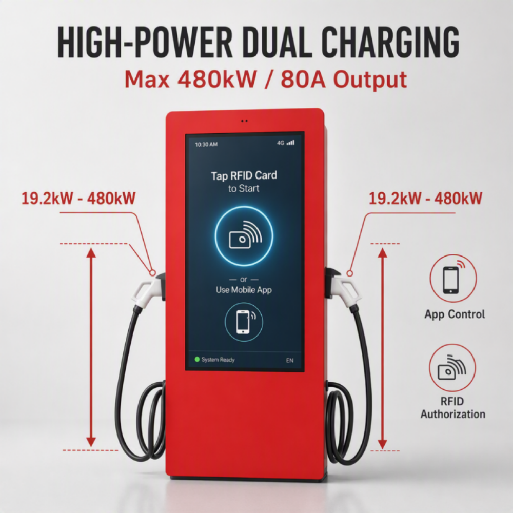 19.2kW AC Level 2 EV Charger SAE J1772 Outdoor LCD Advertising Display OCPP 1.6J 80A US Standard