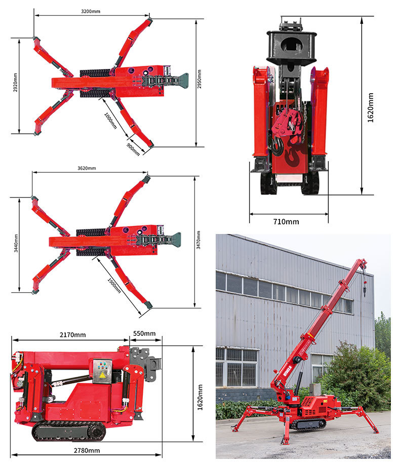 2 Tons Spider Crawler Crane With Rubber Tracked Chassis For Small Spaces