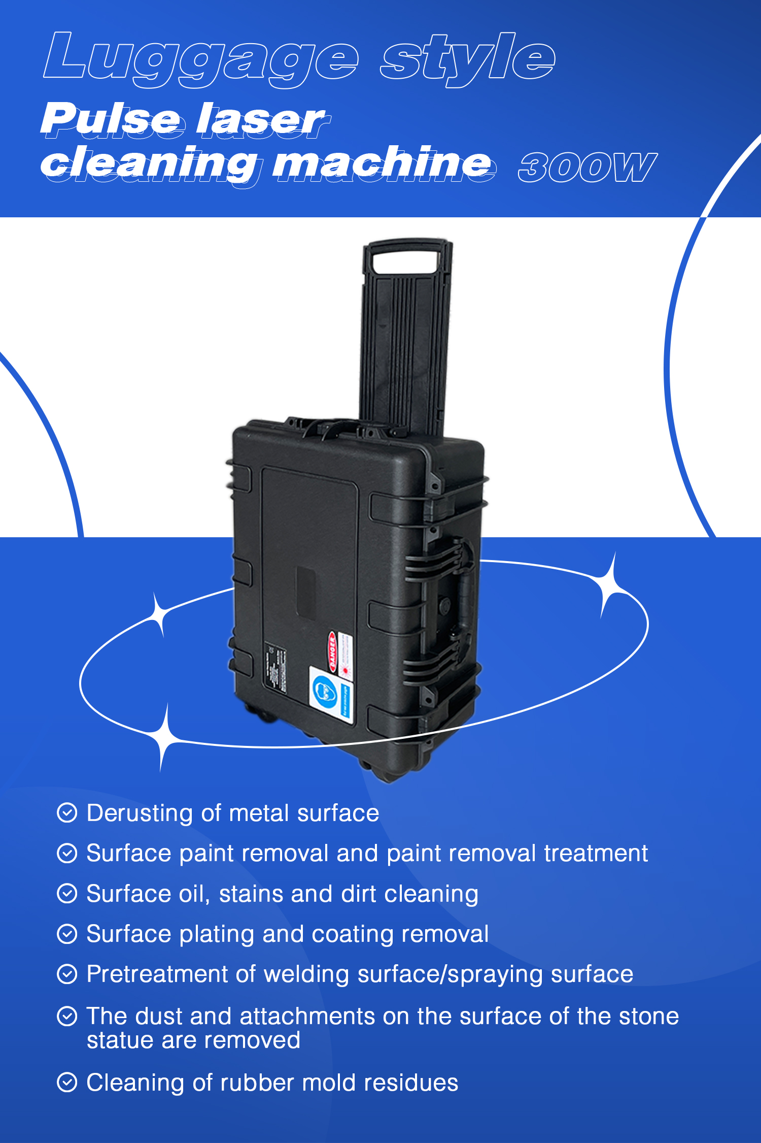 200W 300W Pulse Laser Cleaning Machine for Metal and None Metal Cleaning Without Demage Surface air Cooled Laser Cleaner