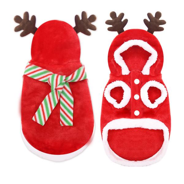 Christmas Holiday Party Dog Apparels Festival Xmas Red Scarf Hat Hooded Clothes