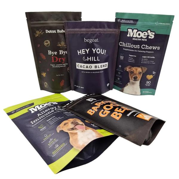 Sac d'alimentation pour animaux avec encoche déchirante pour les sacs d'emballage de friandises pour chiens
